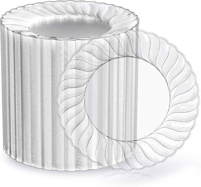 FOCUSLINE 100 Count 6 Inch Clear Plastic Plates, Disposable Heavy Duty Salad Dessert Plates- Premium Hard Plastic Plate Fancy Disposable Clear Plate for Weddings, Parties and Events