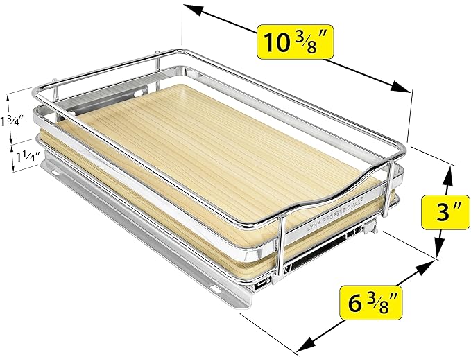 LYNK PROFESSIONAL짰 횋lite??Pull Out Spice Rack Organizer for Inside Kitchen Cabinets - 6-3/8 inch Wide - Slide Out Drawer ??Wood/Chrome Sliding Spice Cabinet Organization Shelf Racks - 1 Tier