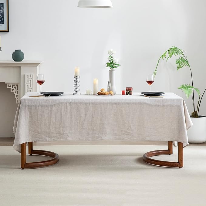 EVERLY100% Pure Linen Rectangle Tablecloths 120LX60W Inch for Dining,Buffet Parties,Picnic,Events,Weddings and Restaurants,10ft Table Cloth Thanksgiving Machine Washable Tablecloth-Natural Linen