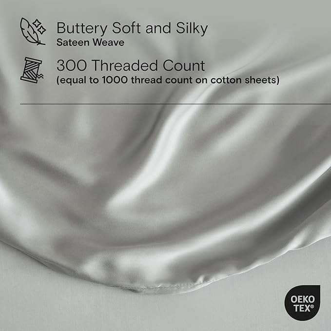 DOZ Sheet Set, 100% Viscose derived from Bamboo, Organically Grown, Buttery Soft, Cooling Sheets, High GSM, Deep Pockets - 3 Piece - 2 Pillowcases 1 Fitted Sheet (Dove, Cal King)