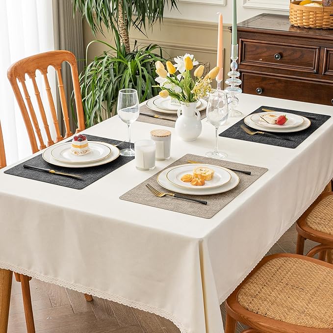 Romanstile Reversible Vinyl Placemats Set of 6, Faux Leather 100% Waterproof Oil-Proof Wipeable Place Mats, Heat Resistant Dual Sided Table Mats for Kitchen/Dining/Party (Grey Khaki, 12 x 17 Inch)