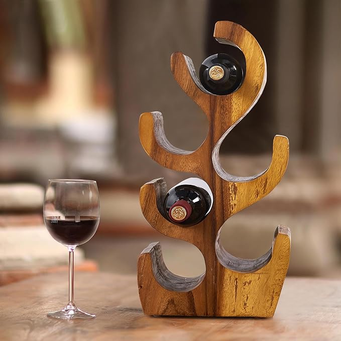 6 Bottle Wood Brown Wine Rack Tabletop Cabinet 19.7" Height Handmade Rustic Wooden Wine Rack Countertop Bottle Holder Stand Kitchen Cellar Storage Home Bar Corner Home Christmas Decor