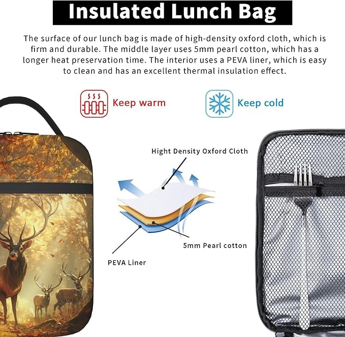 VANZEV Insulated Lunch Box for Women Men, Deer Lunch Box Reusable Portable Lunch Bag Cooler Tote Waterproof Lunch Container for Office Picnic Work Travel Hiking
