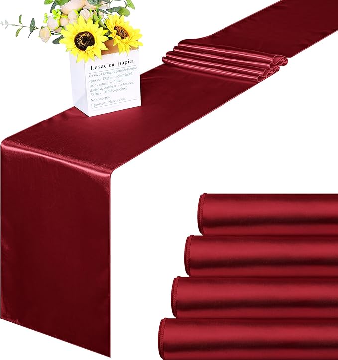 ANECO 4 Pack Satin Table Runner 12 x 108 Inch Long Bright Silk and Smooth Fabric Party Table Runner for Wedding Banquet Party Decoration