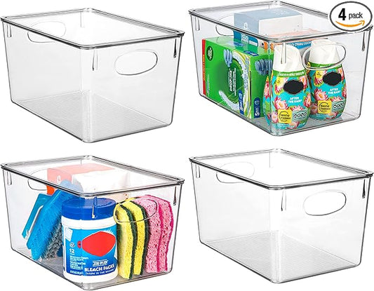 ClearSpace Plastic Storage Bins With lids, 4 Pack ??Perfect Pantry Organization and Storage ??Fridge Organizer, Pantry Storage Containers and Storage Bins, Cabinet Organizers