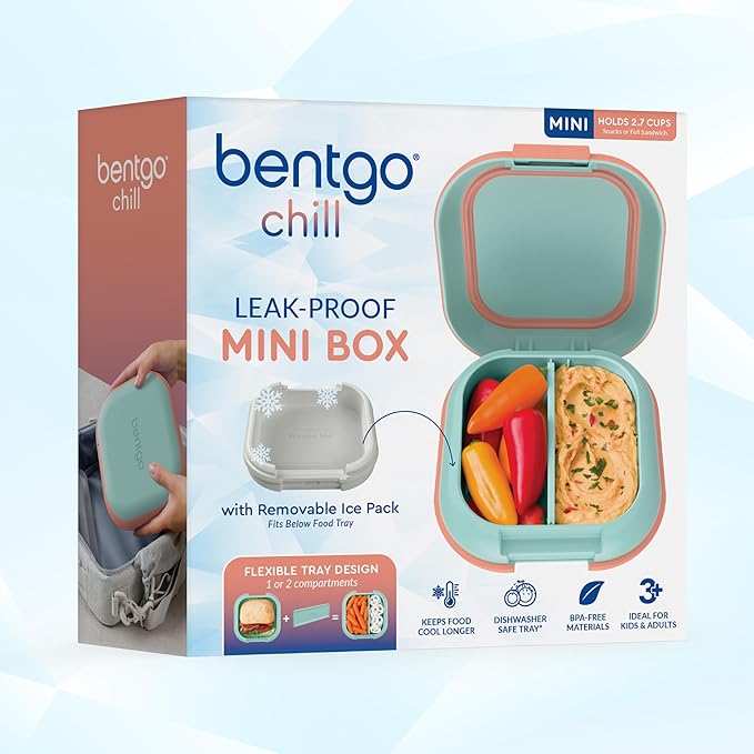 Bentgo Chill Mini Leak-Proof Lunch Box ??Built-In Ice Pack Keeps Food Cold, 2.7-Cup Capacity for Snacks or Sandwich, 3 or 4 Compartments, PFAS & BPA-Free, Ideal for Adults & Kids 3+ (Seaside Papaya)