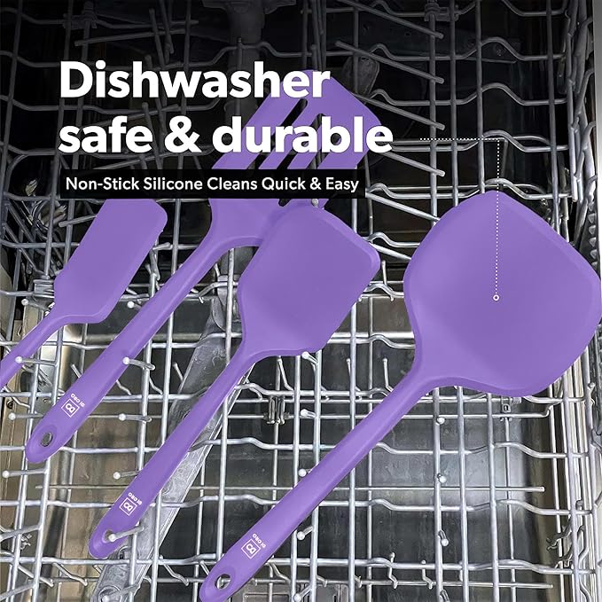New DI ORO Silicone Turner Spatula Set - Kitchen Spatulas for Nonstick Cookware - Cooking Utensils for Flipping Eggs & Pancake - 600째F Heat-Resistant BPA Free Turners - Dishwasher Safe (4pc, Lavender)