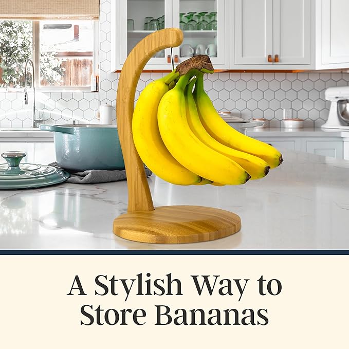 Totally Bamboo Banana Holder ??Wooden Banana Stand and Hanger for Countertop Fruit Storage, Durable Bamboo Banana Hook for Even Ripening and Easy Access
