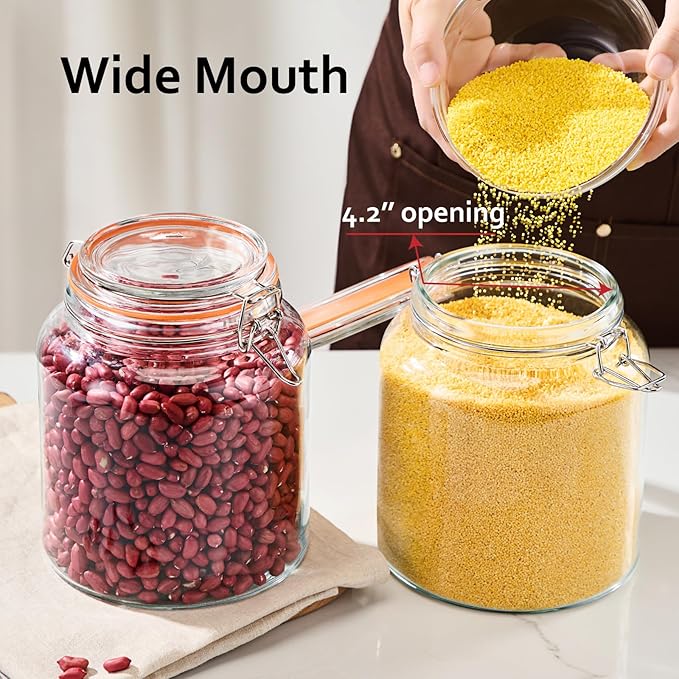 0.6 Gallon Glass Storage Jar with Lid, Wide Mouth Glass Canister for Storing Food in Pantry and Fermenting, Set of 2