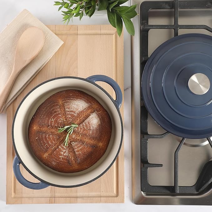 Gibson Home Addlestone 5 Qt Enameled Cast Iron Dutch Oven Pot with Lid ??Round, Oven Safe to 500째F, Ideal for Bread Baking & Stews - Gradient Navy Blue