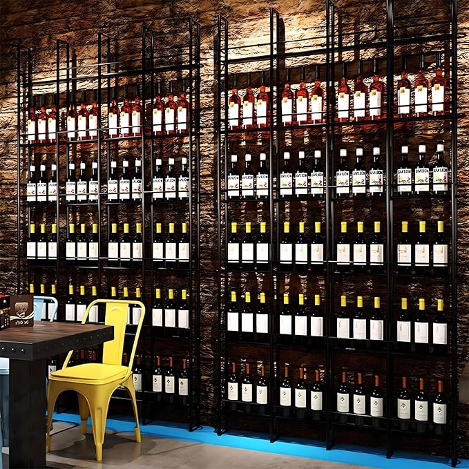 2 Columns Wine Rack Wall Mounted, 94.48in High Metal Wine Bottle Holder, Floor to Ceiling Wine Storage竊똗se as One or Three, DIY Display, for Restaurant, Bar, Cellar (Black, 2 Columns)