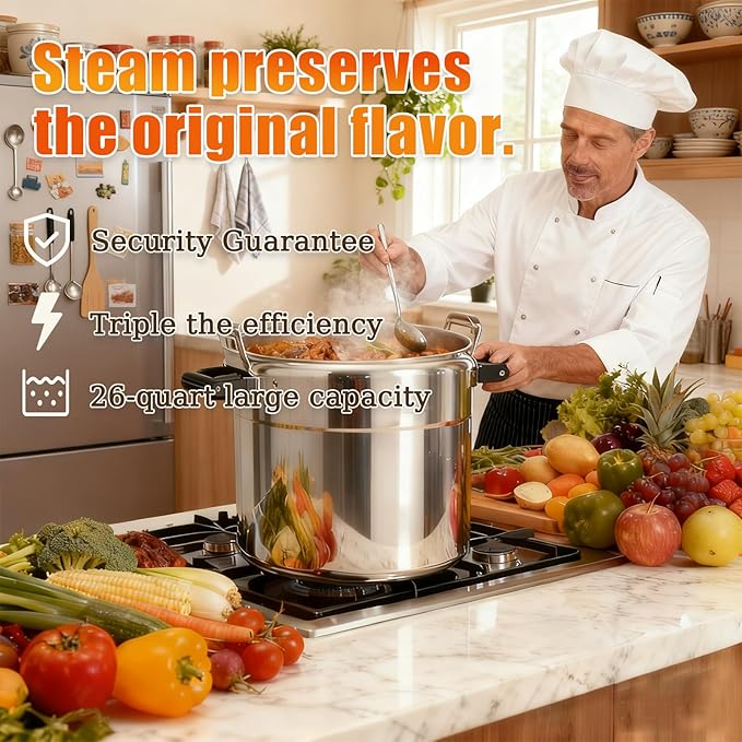 26 Quart Clamp On Pressure Cooker,Heavy-Duty Aluminum Pressure Cooker with Safety Bar Locking Lock, 2 ValvesrFast Cooking,for All Stovetops (Induction Compatible), for Family or Commercial