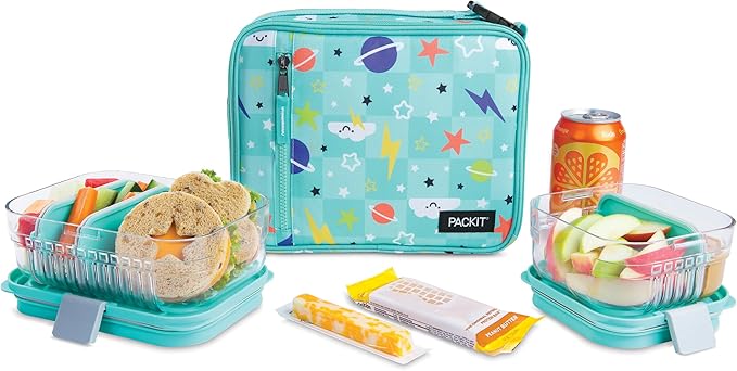PackIt짰 Freezable Classic Lunch Box, Happy Clouds, Built with EcoFreeze짰 Technology, Fully Freezable, Collapsible, Reusable, With Zip Front Pocket and Buckle Handle, Designed for Fresh Lunch On the Go