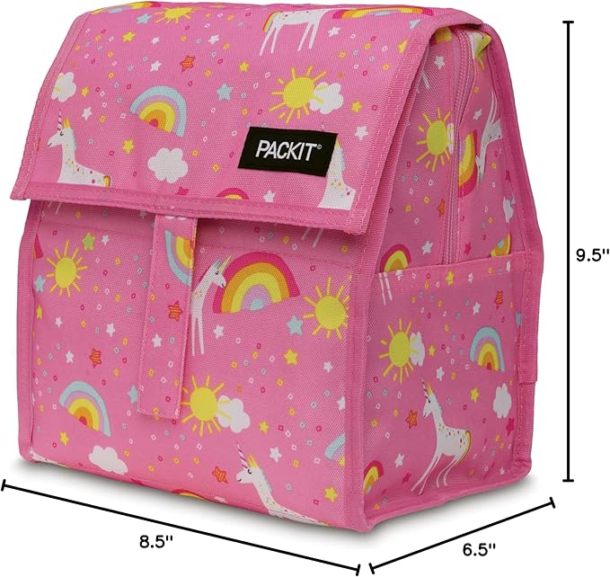 PackIt짰 Freezable Lunch Bag, Unicorn Dream Pink, Built with EcoFreeze짰 Technology, Foldable, Reusable, Zip and Velcro Closure with Buckle Handle, Designed for Work Lunch and Fresh Lunch On the Go