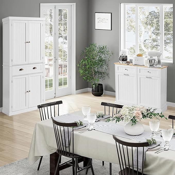 KIGOTY 72" Tall Kitchen Pantry Cabinet with Drawer and 4 Adjustable Shelves, Freestanding Pantry Storage Cabinets, Wood Cupboard Pantry Cabinet for Kitchen, Dining Room, Living Room, Off White