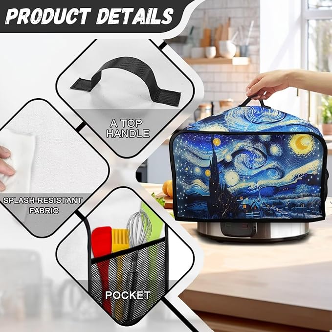 Cover for Slow Cooker 7 Quart Slow Cooker, Van Gogh Oil Painting Printed Insulated Slow Cooker Cover Appliance Dust Cover with Pocket Halloween Kitchen Décor