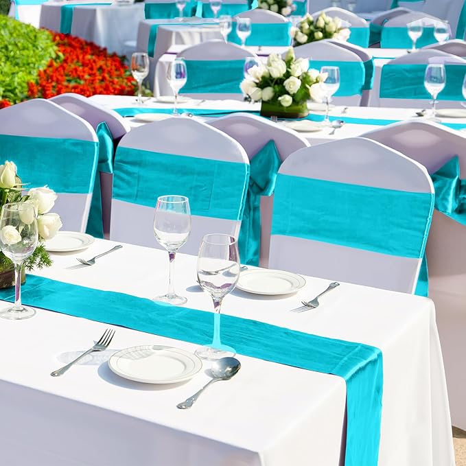 Aneco 4 Pack Satin Table Runner 12 x 108 Inch Teal Long Bright Silk and Smooth Fabric Party Table Runner for Wedding Banquet Party Decoration