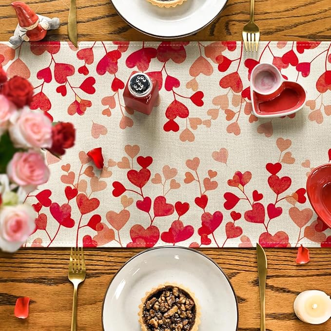 Artoid Mode Red Love Valentine's Table Runner, Anniversary Wedding Kitchen Dining Table Decoration for Home Party Decor 13x48 Inch