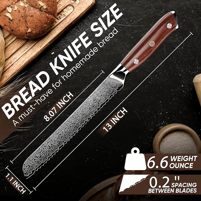 Purple Dragon Bread Knife for Homemade - 8 Inch Serrated Knife for Slicing Sourdough Bread, Cake & Fruits - Christmas Gift for Men and Women