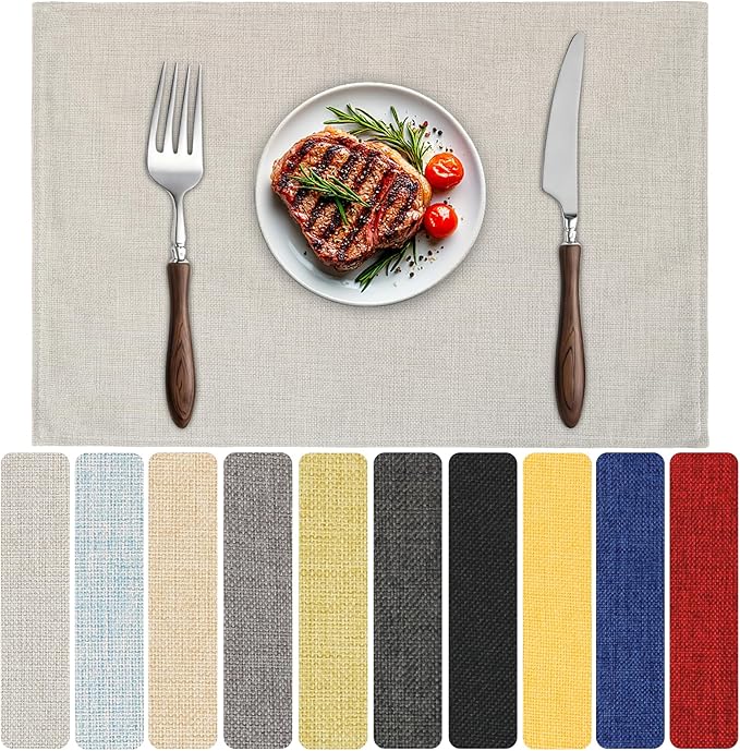 Blue Forest | Rectangular Faux Linen Placemats Set of 8 | Dual- Layered Thickened for Durability | Heat Resistant | Machine Washable | Wrinkle Free for Easy Care Indoor/Outdoor Use - Cream Beige