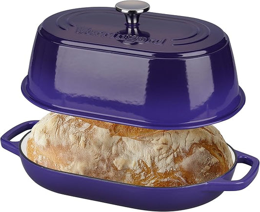 Enameled Cast Iron Dutch Oven Pot with Dome Lid, Oval Bread Oven for Homemade Sourdough Bread Baking, Oven Safe up to 500째F, 6 Quart, Purple