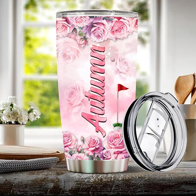 WONWIX Personalized Golf Coffee Mug for Women, Insulated 20oz Stainless Steel Tumbler Water Bottle Gift for Golf Lovers, Wife, Daughter, Mom, Ideal Christmas, Birthday, Mother's Day, Valentine Gifts