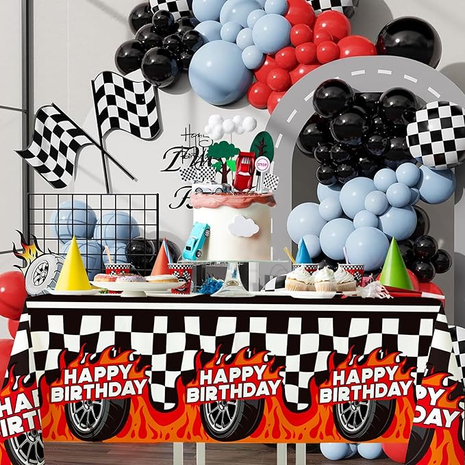 Gatherfun Car Birthday Decorations Kit: Car Theme Party Supplies, Includes 2-Pack Racing Car -Themed Tablecloths for Kids & Boys' Racing Car Birthday, Disposable Table Covers 54 x 108 Inch