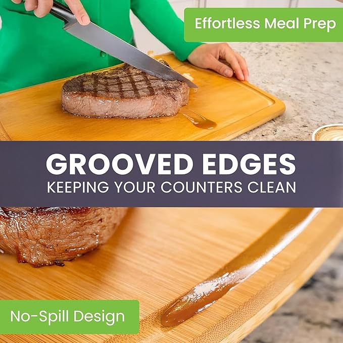 Glue-Free Surface??2XL Extra Large Bamboo Cutting Board Set of 4 ??Small, Medium, XL, and Oversized Sizes from Chopping Vegetables to Carving Meat & Turkey for Large Family Meal Prep and Gatherings