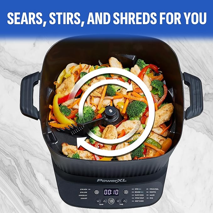 STIRMAX DELUXE 7.5 Quart Digital Multi-Cooker with Automatic Paddle to Stir and Shred, 9 in 1 programmable presets to Saut챕, Sear, and Brown Food Before Simmering ??Accessories, Skillet, & Cookbook