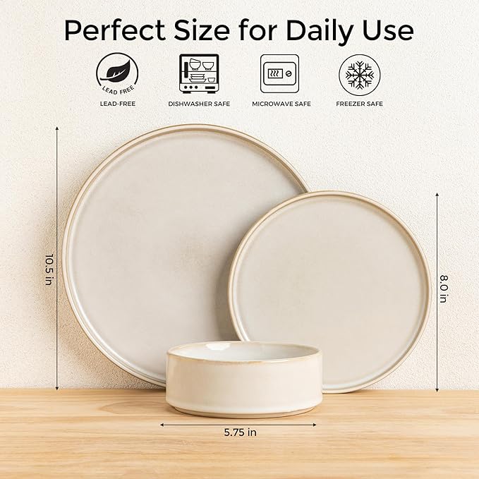 AmorArc Ceramic Dinnerware Sets, Handmade Reactive Glaze Stoneware Plates and Bowls Sets,Highly Chip and Crack Resistant | Dishwasher & Microwave Safe Dishes Set, Service for 4 (12pc)