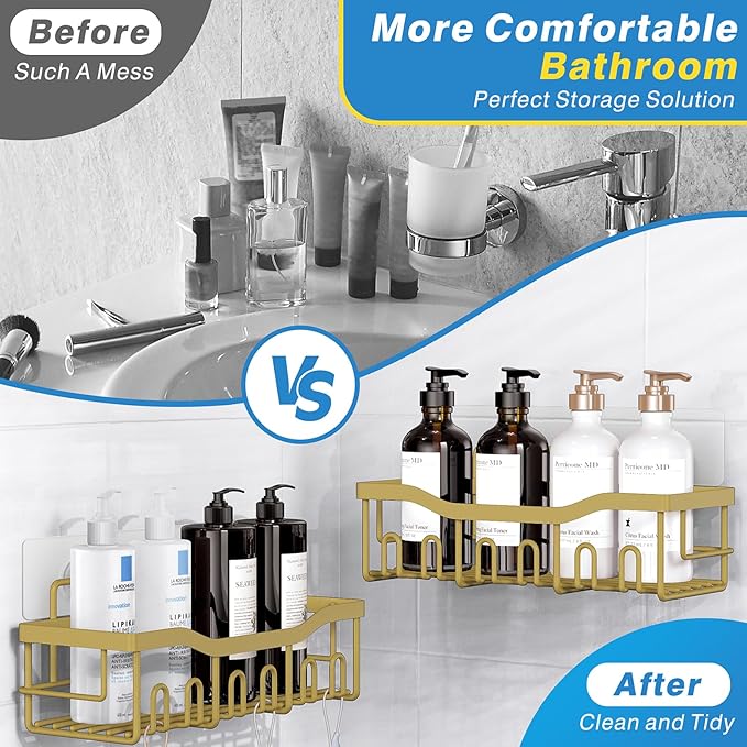 EUDELE 5-Pack Rustproof Stainless Steel Shower Caddy ??No Drill Adhesive Bathroom Organizer with Large Capacity, Spacious Shower Shelves for Inside Shower, Kitchen & Home Decor Storage-XL Size