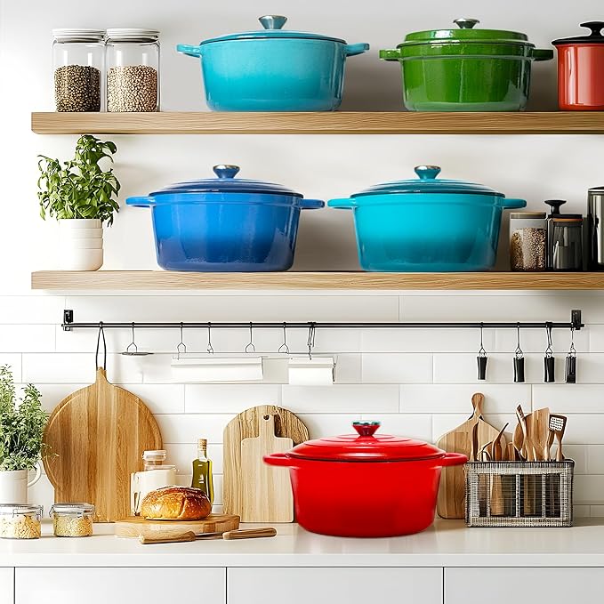 5QT Enameled Cast Iron Bread Oven with Proofing Basket for Bread Baking, Bread Making Supplies Tools,Heavy-Duty Cookware for Braising, Stews, Roasting, Bread Baking (Blue)