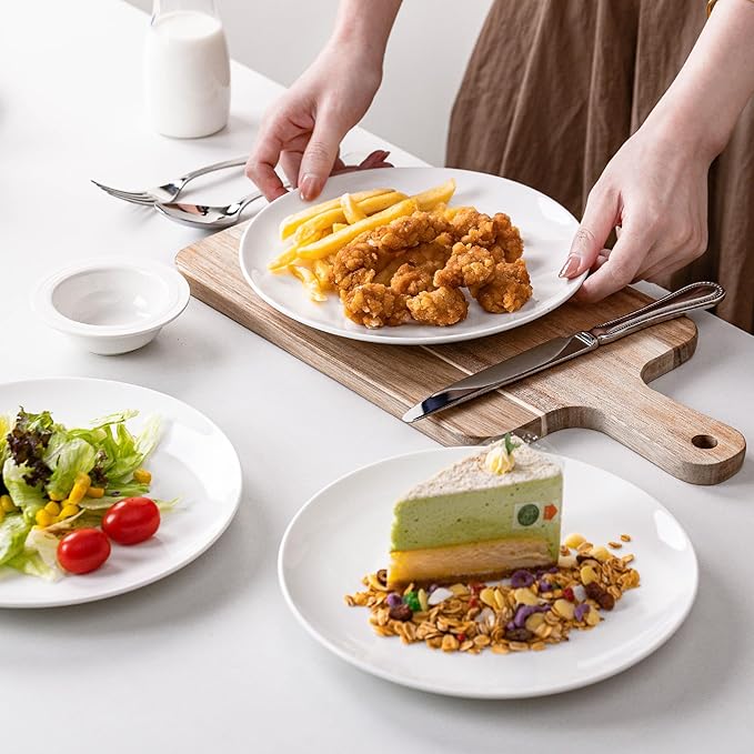 White Salad Plates Set of 6, 8.5 Inch Ceramic Plates ??White Porcelain Appetizer & Dessert Plates for Kitchen, Salad, Snack & Everyday Use, Microwave & Dishwasher Safe