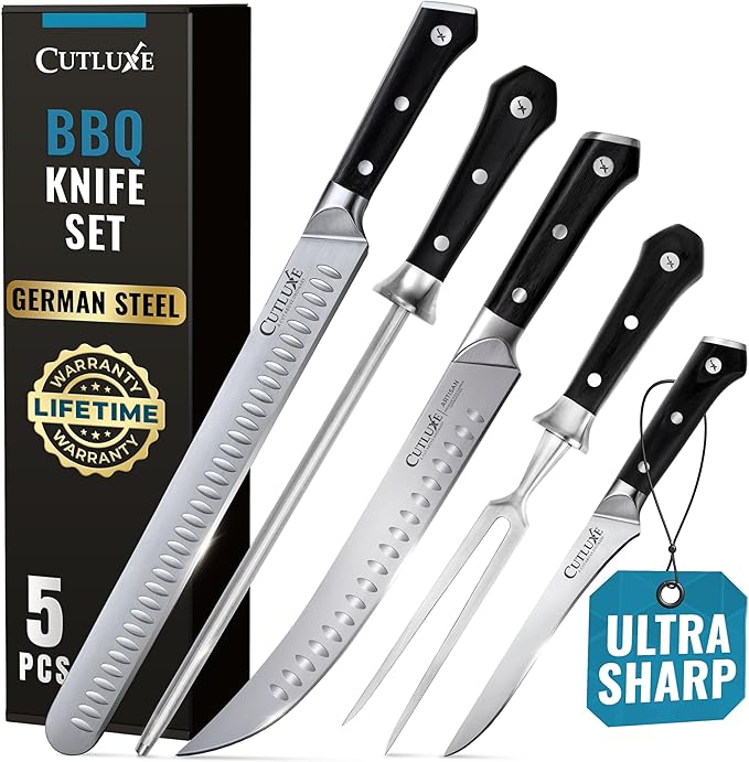 Cutluxe 5-Piece Butcher Knife Set ??Slicing Carving Knife Set for Meat Cutting, Ultra Sharp German Steel, Full Tang, Ergonomic Handles ??Artisan Series