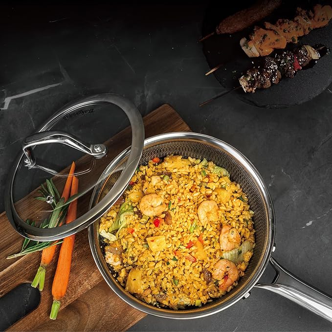 Hybrid Nonstick 5 QT Stockpot with Lid Two Handles, Stainless Steel Stockpot with Honeycomb Texture,Compatible with All Cooktops,Dishwasher and Oven Safe