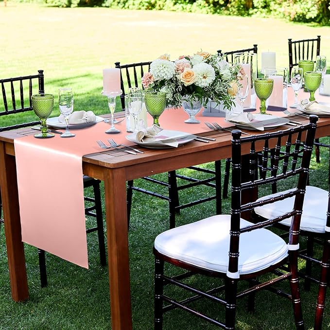 Bencailor 24 Pcs Light Pink Satin Table Runner Bulk 12 x 108 Inches Long Table Runners Bright Smooth Fabric Tablecloth for Wedding Banquet Birthday Valentines St Patrick's Day Party Decorations