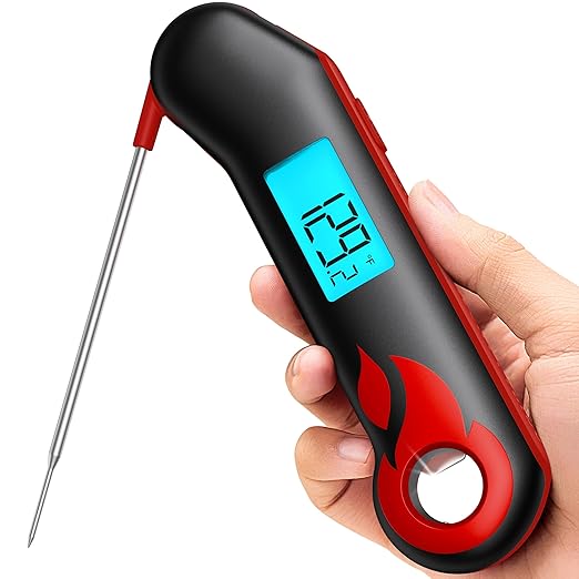 ThermoMaven Professional Meat Thermometer, Instant Read in 0.5 Sec, NIST Certified Accuracy 짹0.5째F, IP67 Waterproof, Ambidextrous Backlight & Auto-Rotating Display, for BBQ/Grill/Cooking, Black&Red