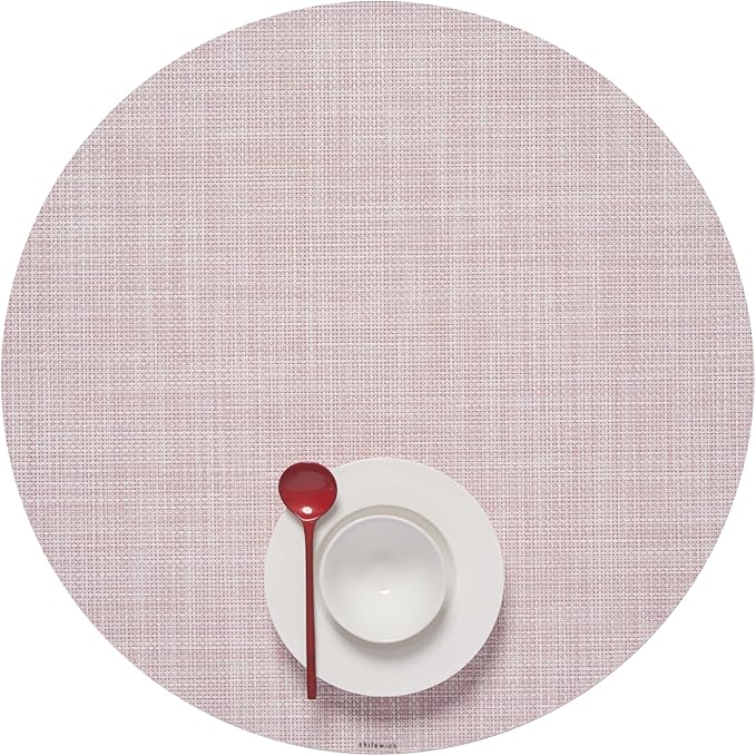 Chilewich Mini Basketweave Placemats in Blush - Set of 4 - Easy Care Woven Tabletop Textiles - Indoor/Outdoor - 15" Round