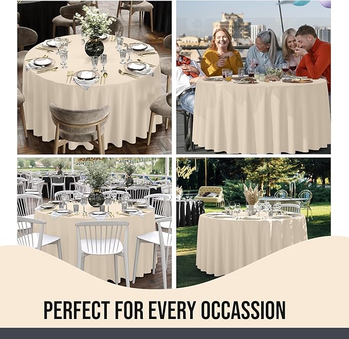 Party Solids 12-Pack Ivory Round Plastic Tablecloth Disposable ??Size: 108 Inches ??Round Plastic Table Cloths for Parties, Picnics & Formal Events
