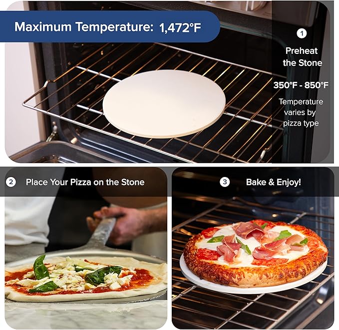 Nuwave 11.5 Inch Pizza Stone, New and Improved .47 Inch Thickness, Durable, Safe Baking Stone for Grill or Oven, Thermal Shock Resistant, Natural Cordierite Baking Stone, 1,472 °F Resistant, Round