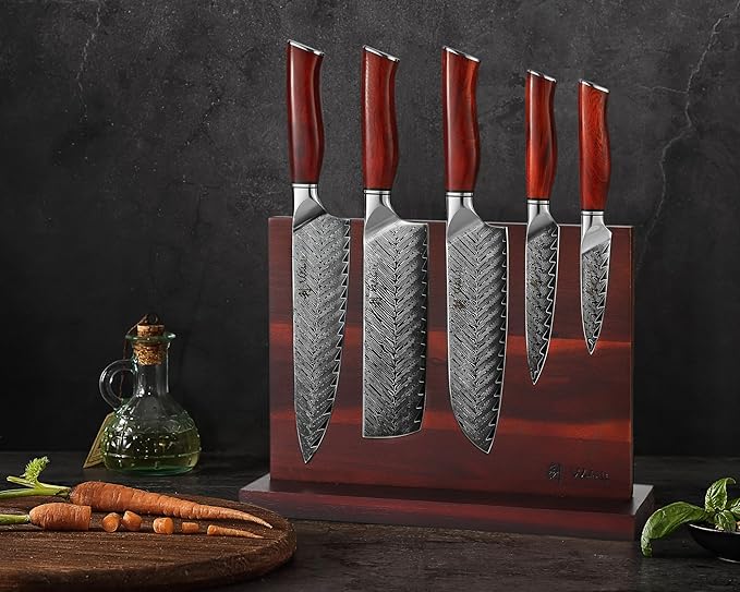 Wakoli Rose Elegance Knife Block Set ??5-Piece Professional Damascus Kitchen Knife Set with Magnetic Block ??67-Layer Damascus Steel with VG10 Core, Ergonomic Rosewood Handles in Gift Box