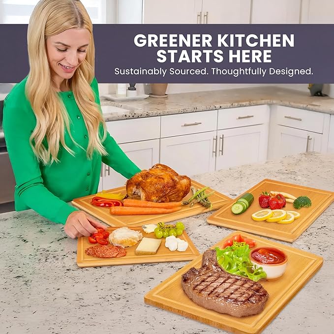 Glue-Free Surface??2XL Extra Large Bamboo Cutting Board Set of 4 ??Small, Medium, XL, and Oversized Sizes from Chopping Vegetables to Carving Meat & Turkey for Large Family Meal Prep and Gatherings