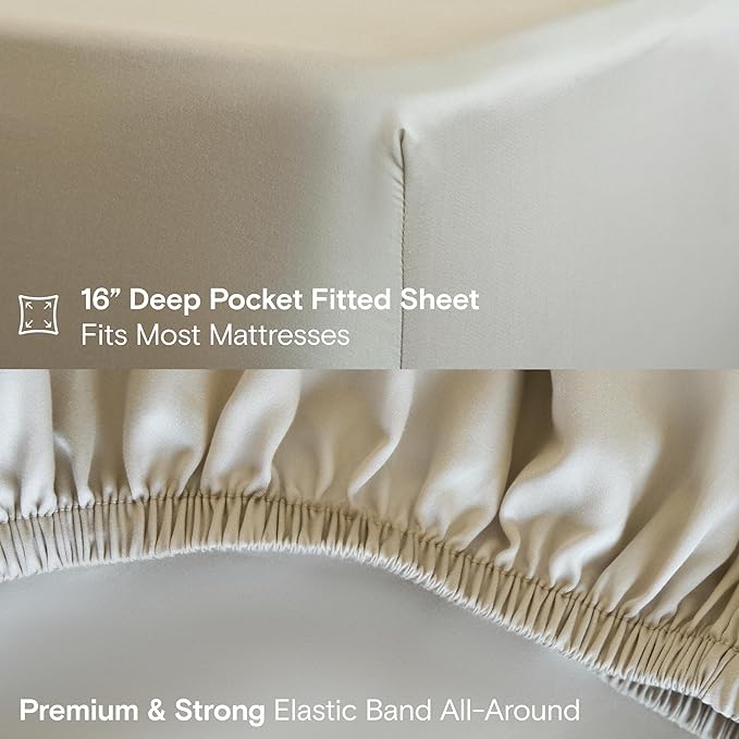 DOZ Sheet Set, 100% Viscose derived from Bamboo, Organically Grown, Buttery Soft, Cooling Sheets, High GSM, Deep Pockets - 4 Piece - 2 Pillowcases 1 Fitted 1 Top Sheet (Sand, Full)