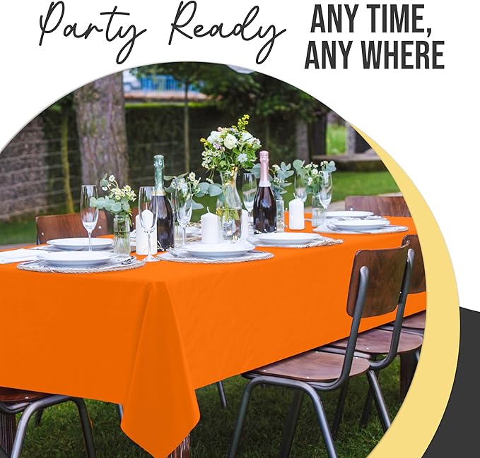 Exquisite 66% Thicker Premium Plastic Table Cloth Rectangle Table Cover 0.5 Mil 24 Pack Orange Table Cloth 54 Inch x 108 Inch Disposable Tablecloth Won't Tear Easily Like Cheap Thin Brands