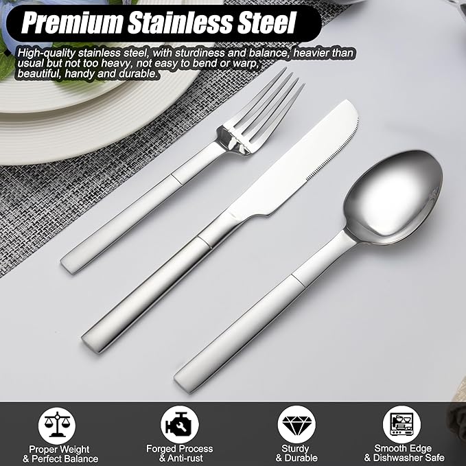 Heavy Duty Silverware Set for 4, 20 Piece Stainless Steel Flatware Utensils Cutlery Set Including Knife Fork and Spoon, Mirror Polished, Gift Package for Wedding Housewarming, Dishwasher Safe