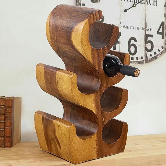 6 Bottle Wood Brown Wine Rack Tabletop Cabinet 19.7" Height Handmade Rustic Wooden Wine Rack Countertop Bottle Holder Stand Kitchen Cellar Storage Home Bar Corner Home Christmas Decor