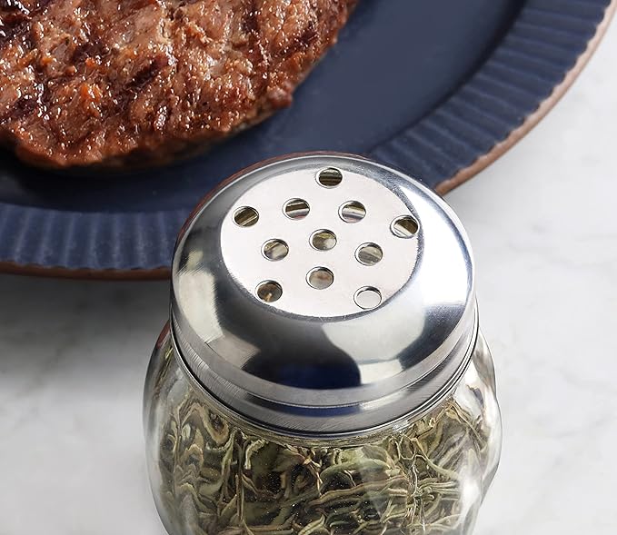 New Star Foodservice 22377 Glass Swirl Cheese & Crushed Red Pepper Shaker with Stainless Steel Perforated Top, 6-Ounce, Set of 12