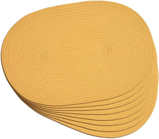 Noctiflorous Oval Braided Placemats Set of 8 Woven 12x18 Inch Non Slip Washable Heat Resistant Place Mats Round Tablemats for Dining Kitchen Party Daily Table Decor Dinner Mats (Solid Yellow, 8)