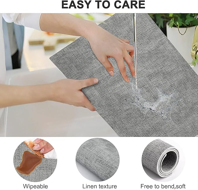 LANDVIEW Leather Heat Resistant Placemats Set of 6 Waterproof Wipeable Washable PU Table Mats,Easy to Clean Anti-Slip Place Mats (Light Grey, 6)