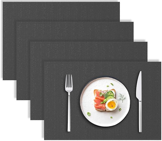 Blue Forest | Rectangular Faux Linen Placemats Set of 4 | Dual- Layered Thickened for Durability | Heat Resistant | Machine Washable | Wrinkle Free for Easy Care Indoor/Outdoor Use - Dark Green